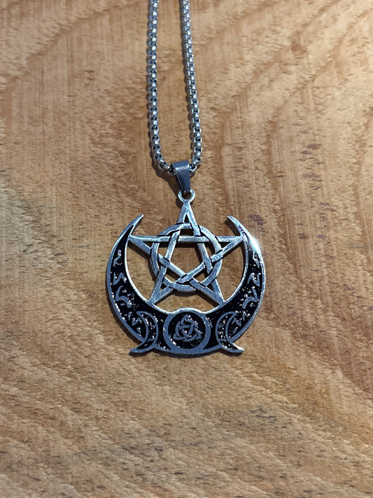 Pendentif – Triple Lune avec Pentagramme (Triquetra)