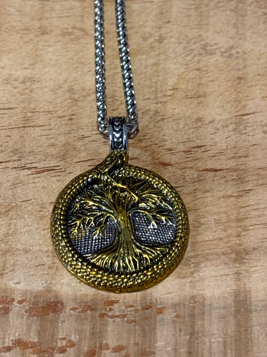 Pendentif – Arbre de vie Ouroboros Argent et Doré