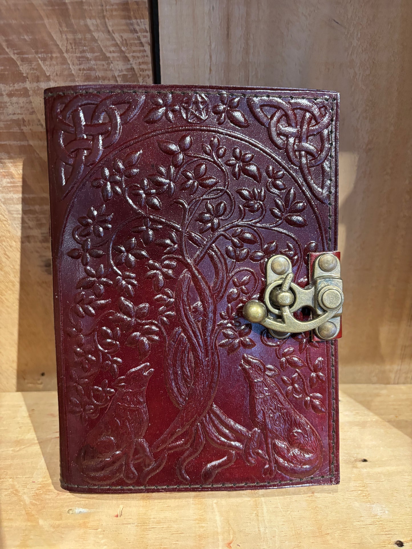 Livre en cuir BoS-5’’x7’’-arbre de vie loup