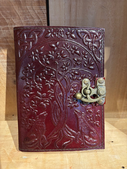 Livre en cuir BoS-5’’x7’’-arbre de vie loup