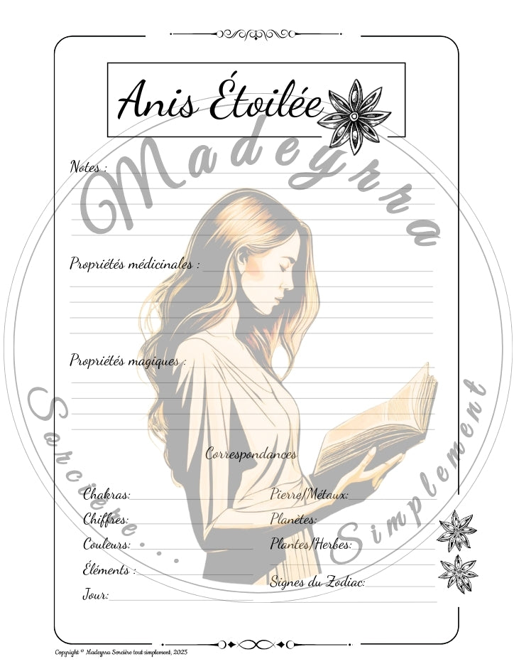 Grimoire Magique - Page Anis Étoilée (PDF à compléter)
