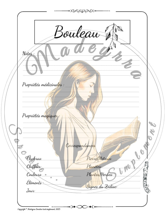 Grimoire Magique - Bouleau (PDF à compléter)