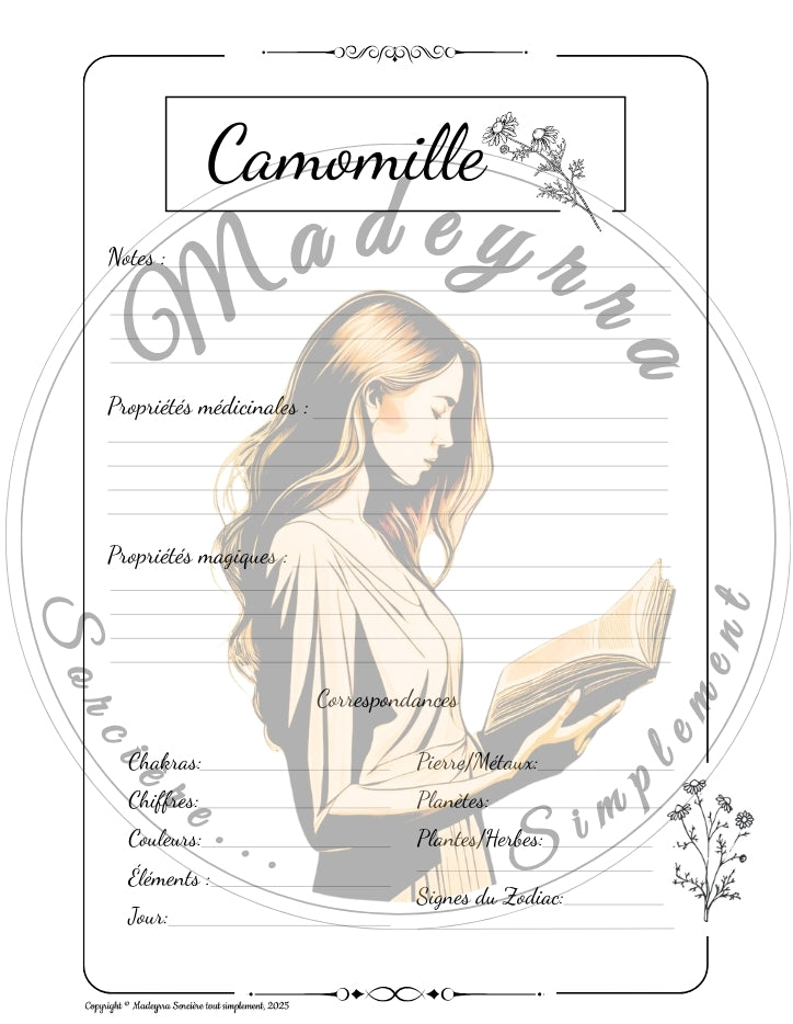 Grimoire Magique - Page Camomille (PDF à compléter)