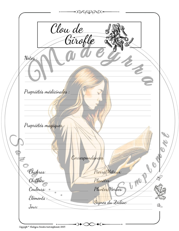 Grimoire Magique - Clou de Girofle (PDF à compléter)