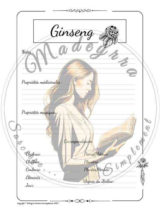 Grimoire Magique - Page Ginseng (PDF à compléter)