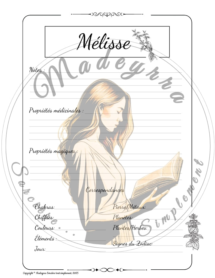 Grimoire Magique - Mélisse (PDF à compléter)