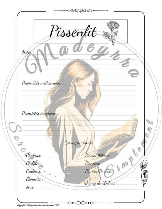 Grimoire Magique - Pissenlit (PDF à compléter)