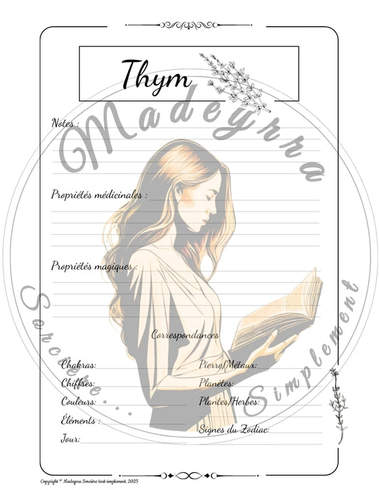 Grimoire Magique - Thym (PDF à compléter)