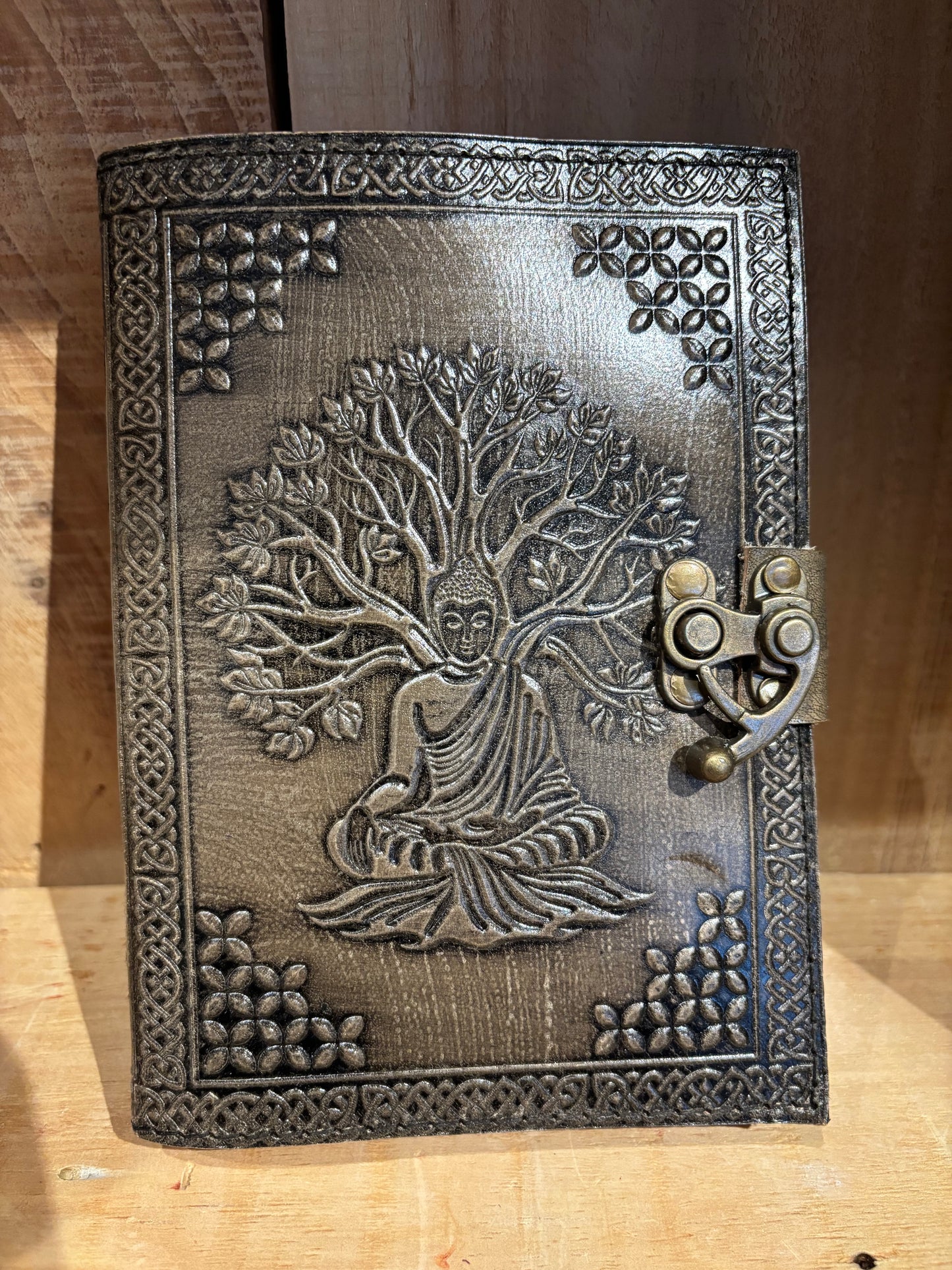 Livre en cuir BoS-4 1/2’’x6 1/2’’- Bouddha Arbre de vie/ Fleur de vie
