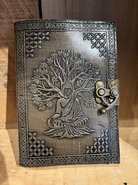 Livre en cuir BoS-4 1/2’’x6 1/2’’- Bouddha Arbre de vie/ Fleur de vie