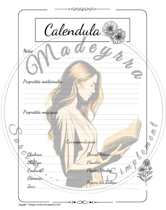 Grimoire Magique - Calendula (PDF à compléter)